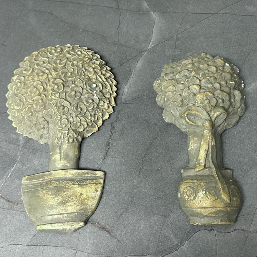 Vintage Plaster Topiary Decorative Wall Plaques